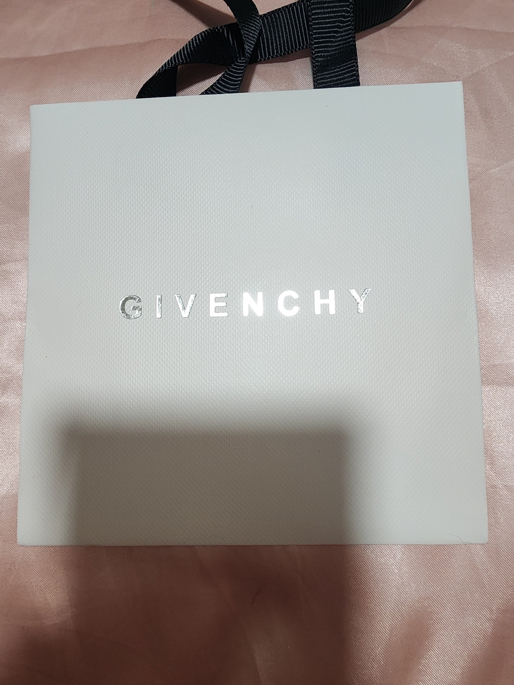 Givenchy White Bag with Silver Logo and Black Ribbon